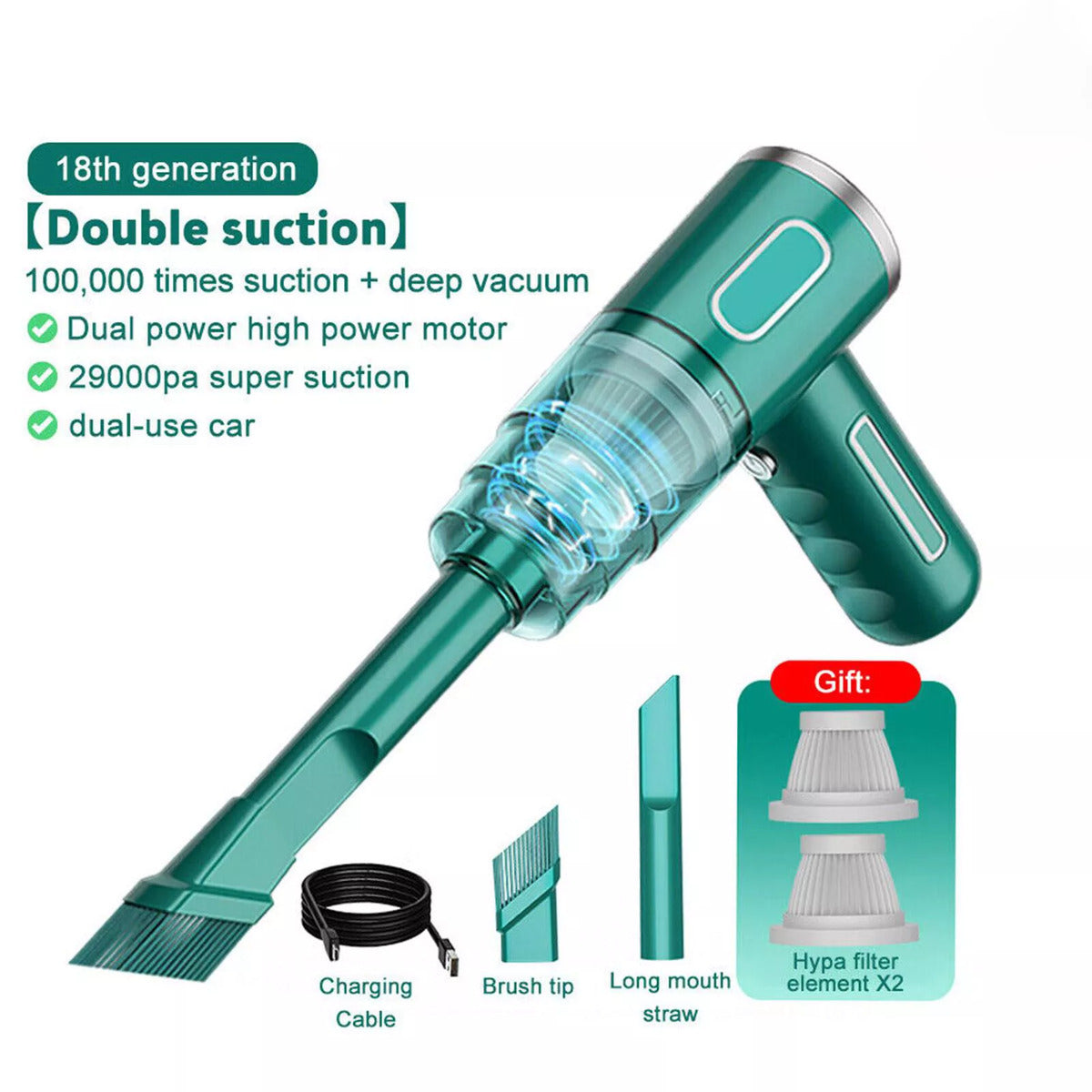 Cordless Hand-Held Vacuum Cleaner Mini Portable Car Auto Home Wireless Handheld Vacuum Cordless, Portable Car Vacuum Cleaner With Powerful Suction And Brushless Motor, Rechargeable Green