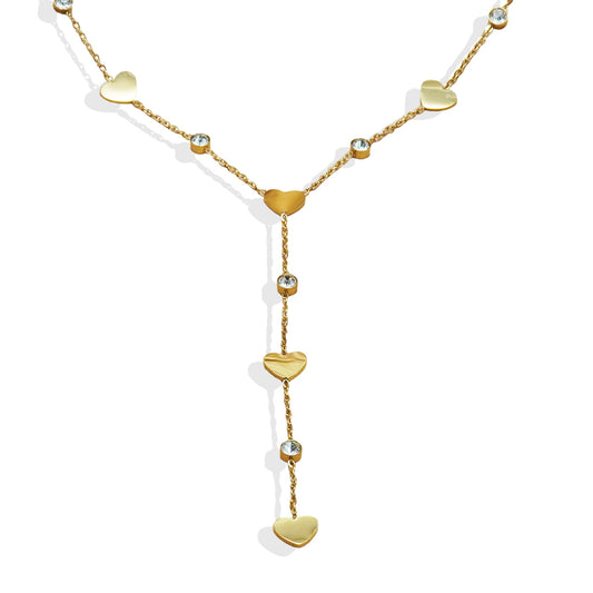 Lxalry 18K Gold Plated Rhinestone Necklace Recycled Stainless Steel Modern Minimalist Jewelry Hypoallergenic Ocean Safe Gift For Women Wife Mom Everyday Glam With Golden Hour Glow