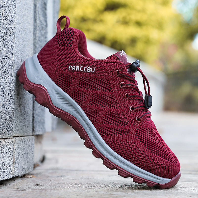 Men's And Women's Wear-resistant Widened Walking Soft Sole Shoes Purplish Red