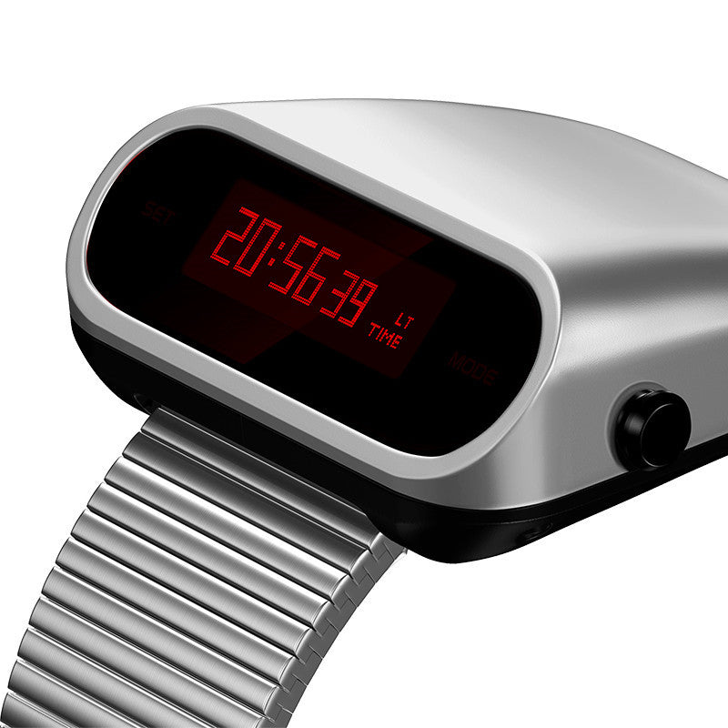 Simple Fashion Multifunction Electronic Watch Silver Red Screen Fine Steel