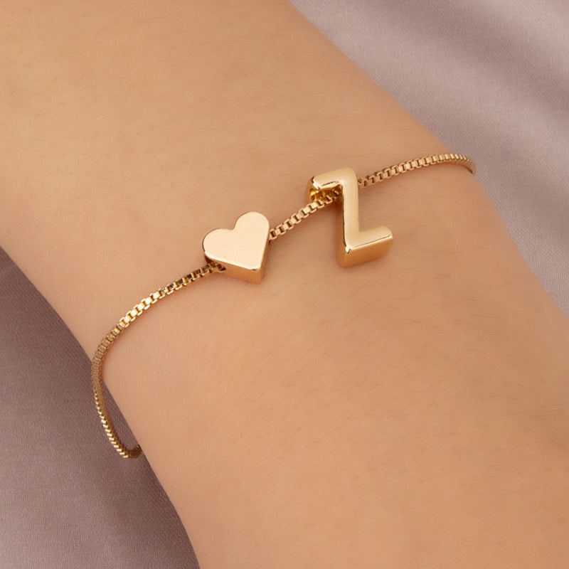 Bracelet Heart-shaped English Letters Letter Z