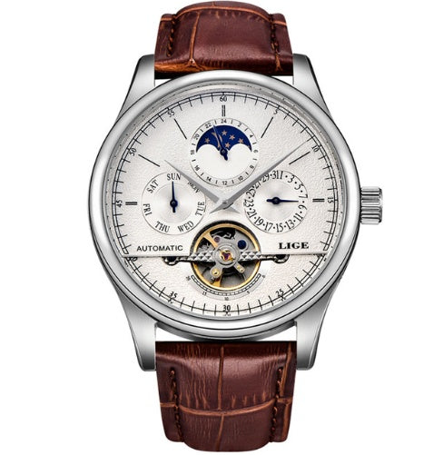 Mechanical watch men's watch business casual watch Brown silver