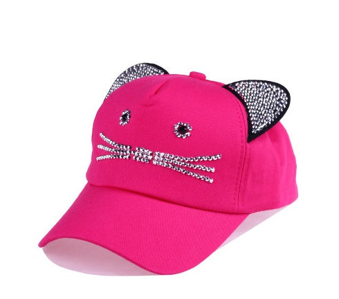 Spring And Summer Denim Baseball Cute Cat Ears Baseball Sunscreen Visor Baby Cat Hat Rose Red