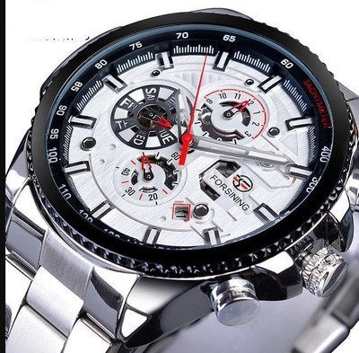 Automatic mechanical watch men's watch White silver belt