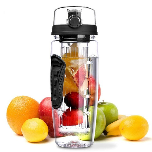 BPA Free Fruit Infuser Juice Shaker Sports Lemon Water Bottle Tour hiking Portable Climbing Camp Bottles black