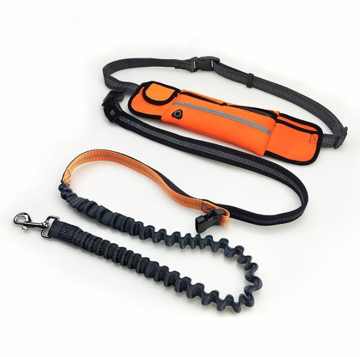 Hands-Free Dog Running Leash with Waist Pocket Adjustable Belt Shock Absorbing Bungee Orange