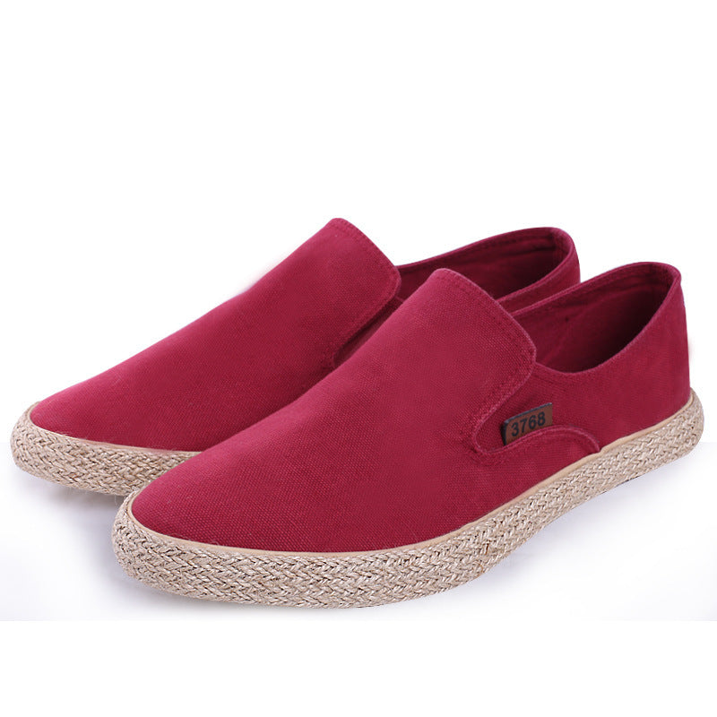 New Hemp Rope Canvas Shoes Straw Shoes Men Wine Red