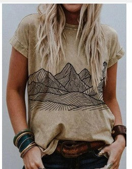 Ladies' Landscape Print Short Sleeve T-Shirt Shirt 6