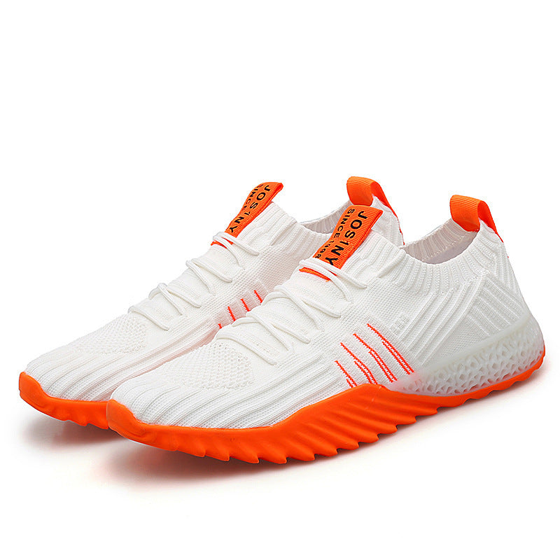 Flying Woven Mesh Breathable Sneakers White orange