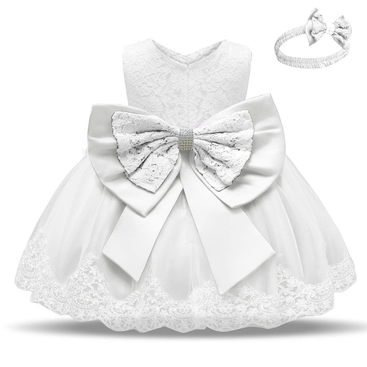 Baby Girls White Baptism Dress Newborn Princess Birthday Wear Toddler Flower Christening Ball Gown Kids Dresses for Girls 12 24M White