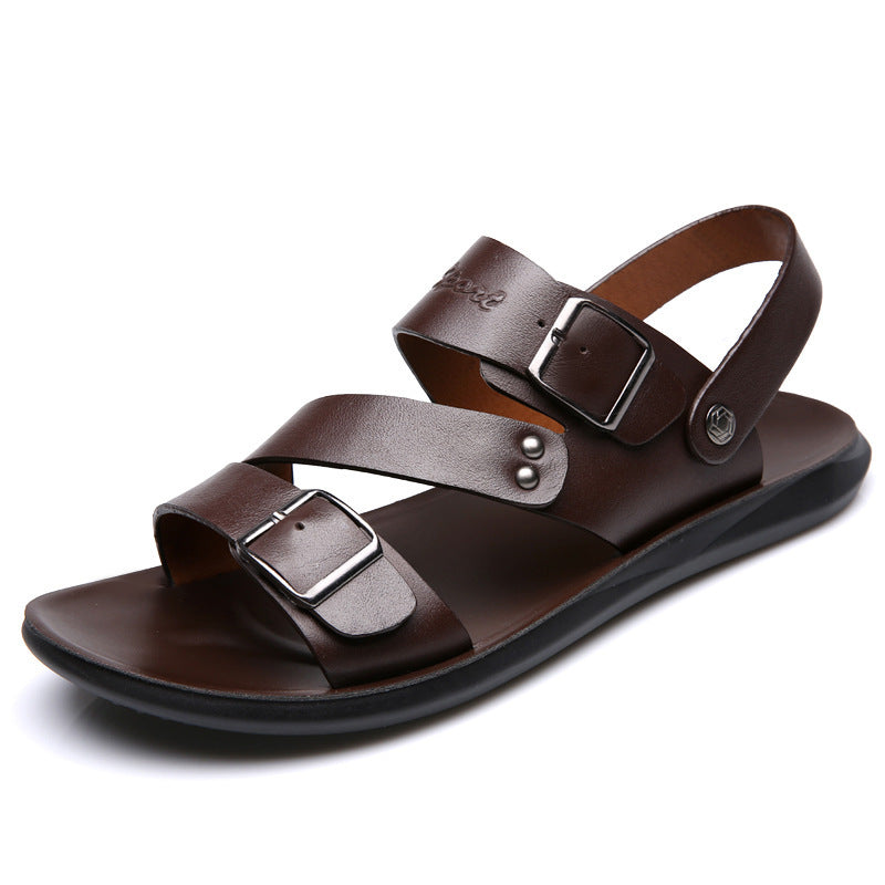 Sandals Men Casual Comfortable Barefoot Buckle Shoes Brown