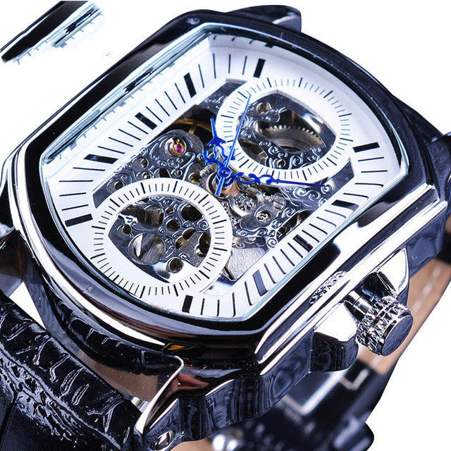 Men's Casual Watch Fashion Automatic Square Hollow Mechanical Watch Watch White