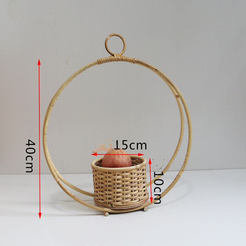 Bamboo Woven Hand-Woven Straw Fruit Basket Wicker Rattan Food Bread Storage Box Kitchen Decoration Bicycle Finishing Storage Box