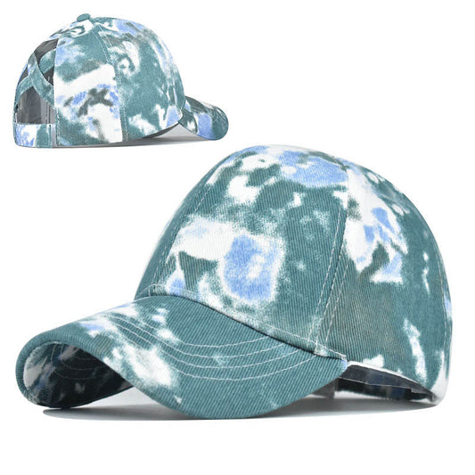 Tie-Dye Hats, Pure Cotton, European And American Women'S Empty Top Hats, Sun Visors, Cotton Ponytail Caps Green