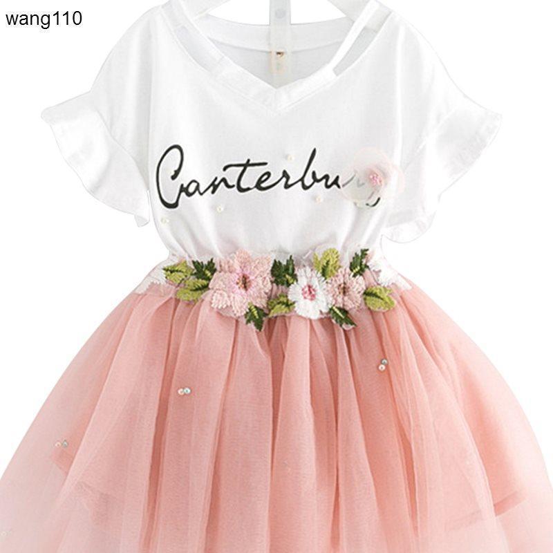 Summer Kids Girls Clothing Sets 2 pcs T-shirt Hole Pants Set Pink