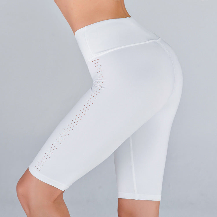 Hollow Breathable Slim Hip Yoga Shorts white