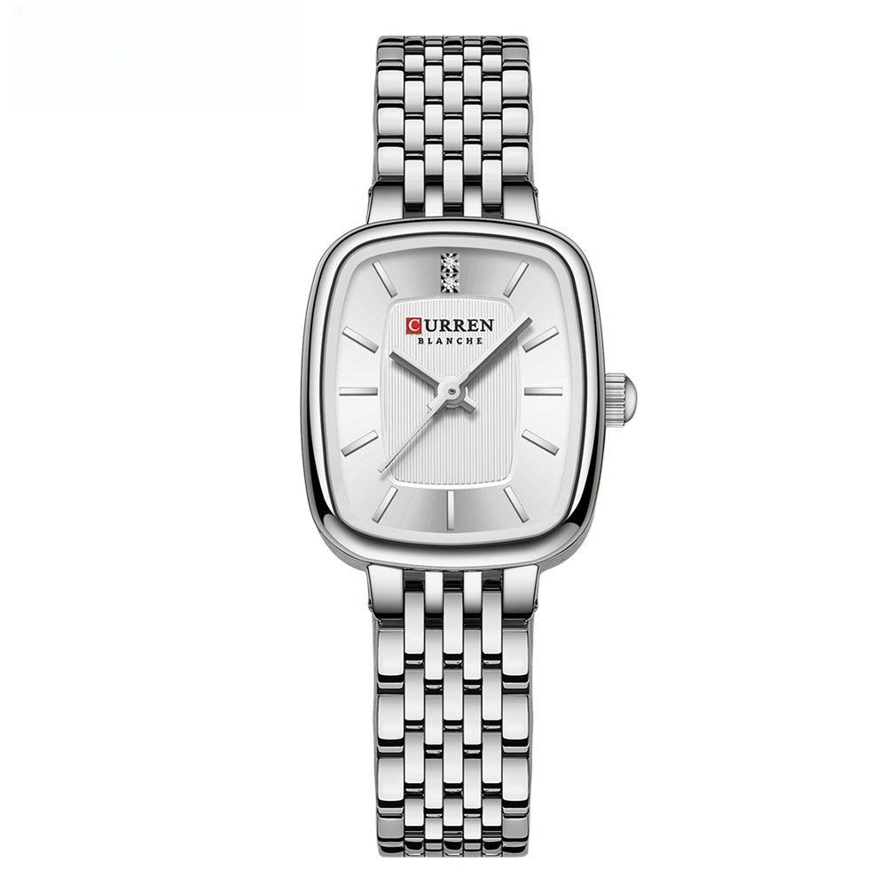 Women's Fashion Casual Steel Belt Watch Silver White