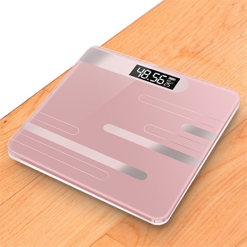 Mrosaa Bathroom Floor Body Scale Glass Smart Electronic Scales USB Charging LCD Display Body Weighing Digital Weight Scale Rose gold line Battery