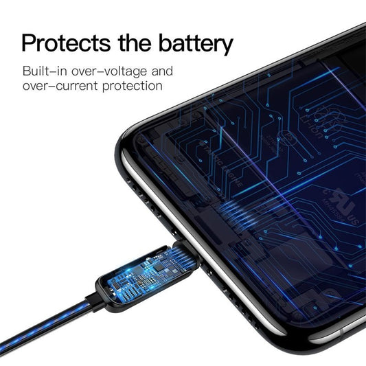 Compatible With , Compatible With , Baseus Flat Glowing 2.4A USB Cable For Xs Max 8 Plus 1M Fast Charging Sync Data Line LED USB Cable For SE 7 Cabo