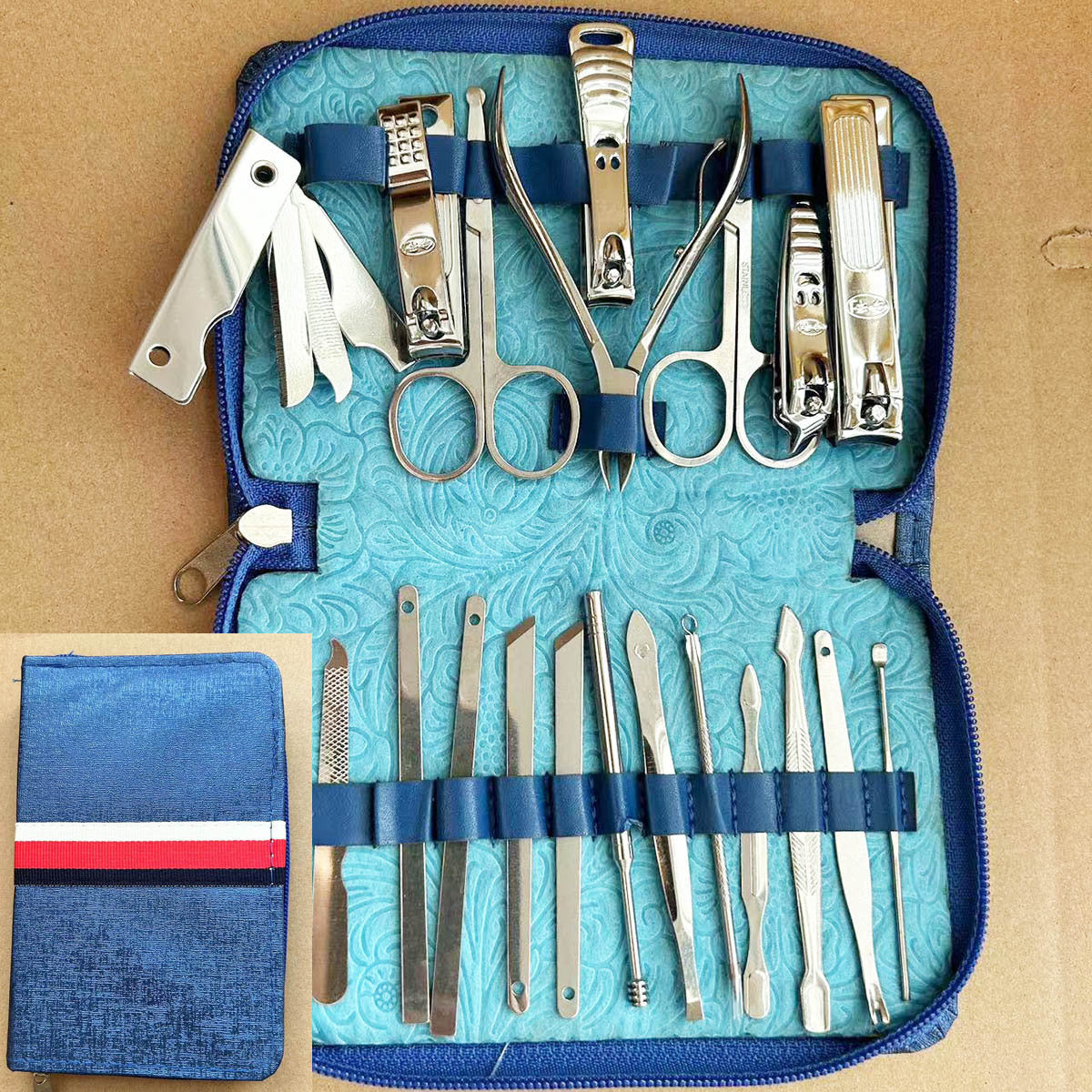 Portable Stainless Steel Nail Clippers Suit Conventional Zipper Bag 20 Pieces