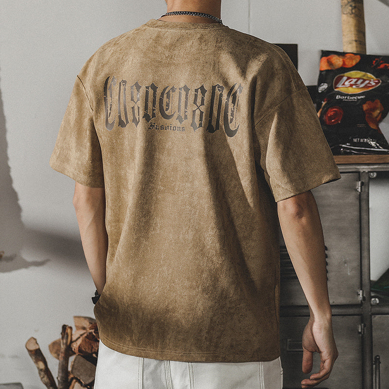 Retro Washed T-shirt Heavy Short-sleeved Shirt Men Light Camel