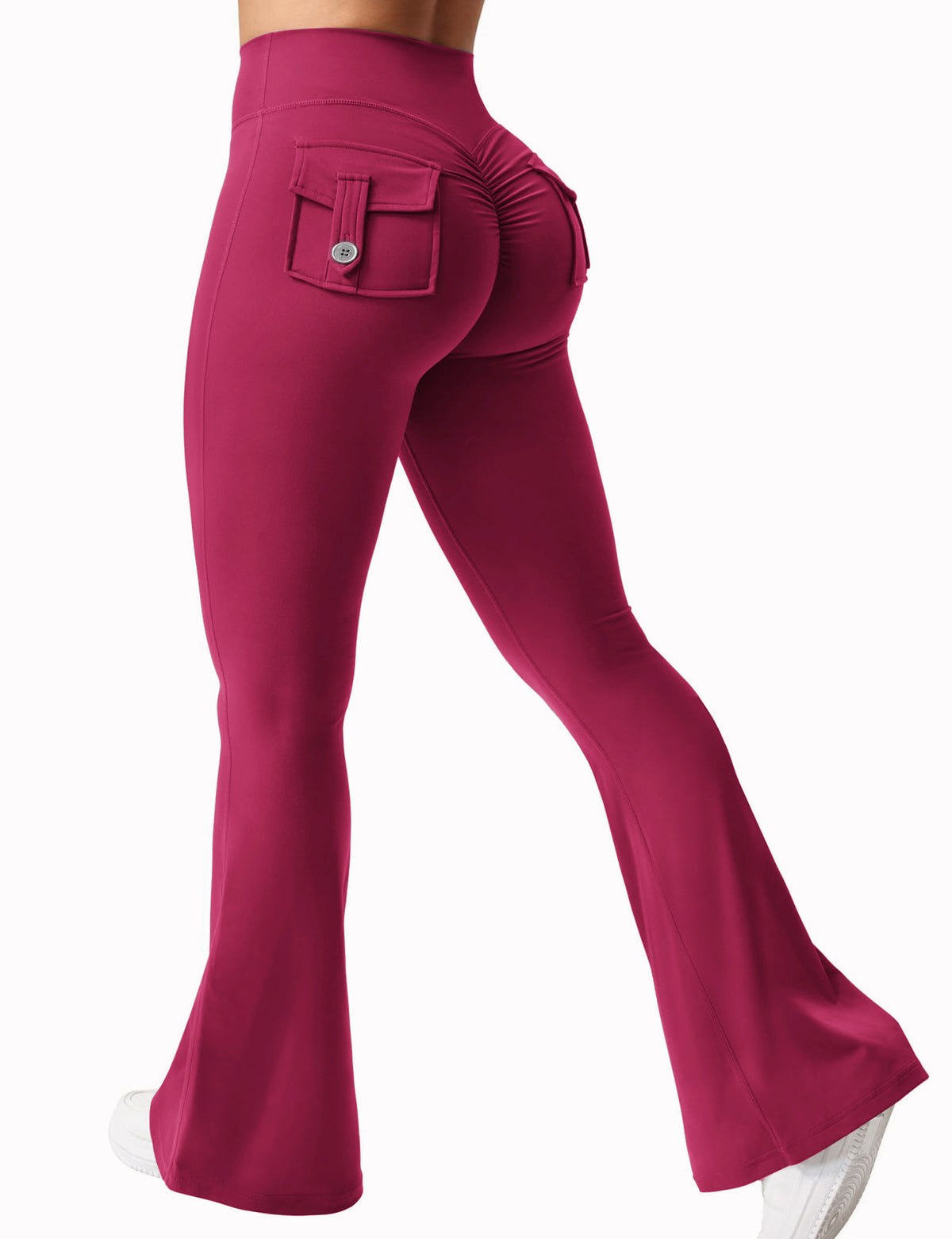 Yoga Peach Hip Pocket Flared Pants For Quick Drying And Abdominal Compression, Small Sexy Pants Rose red