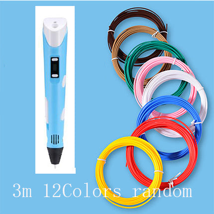 3D print pen 3D pen two generation graffiti 3D stereoscopic paintbrush children puzzle painting toys Blue 3M USB