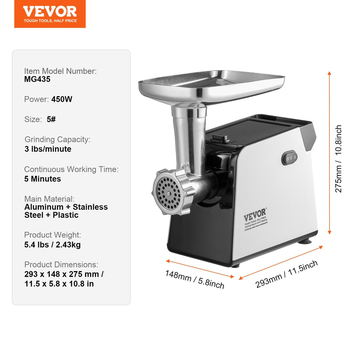 Electric Meat Grinder 3 Lbs Min Sausage Stuffer Maker For Home Kitchen