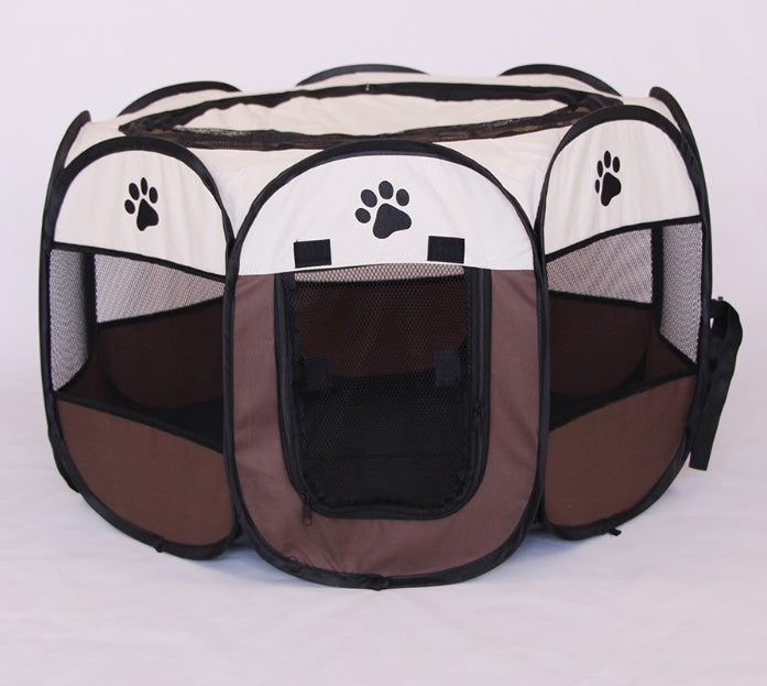Fast folding octagonal pet fence, 600D Oxford cloth, waterproof and catching cat, dog cage, pet cage Coffee