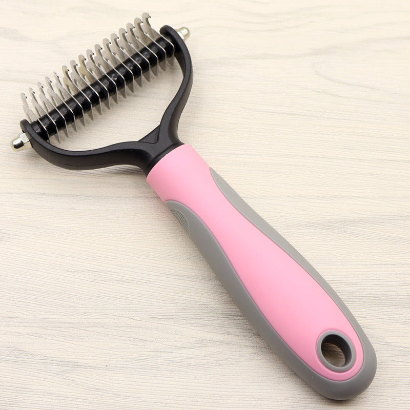 Pet Long-haired Dogknot Comb Double-sided Blade Dog Pink