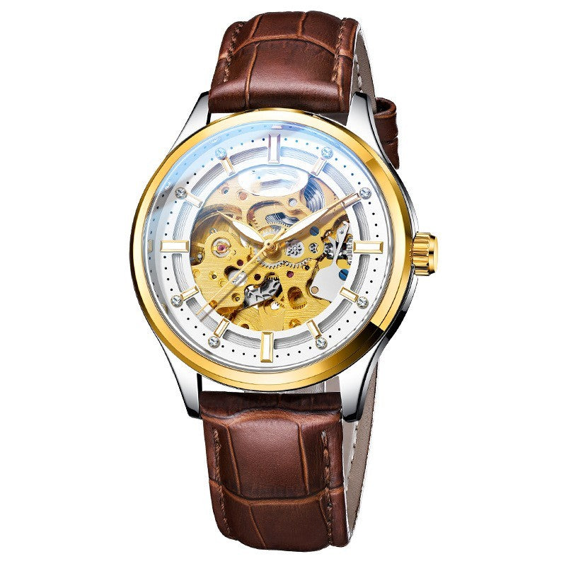 Men's Watch Pure Mechanical Watch Gold Shell White Surface