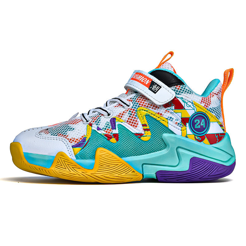 Boys' Basketball Mesh Breathable And Wear-resistant Shoes White moon