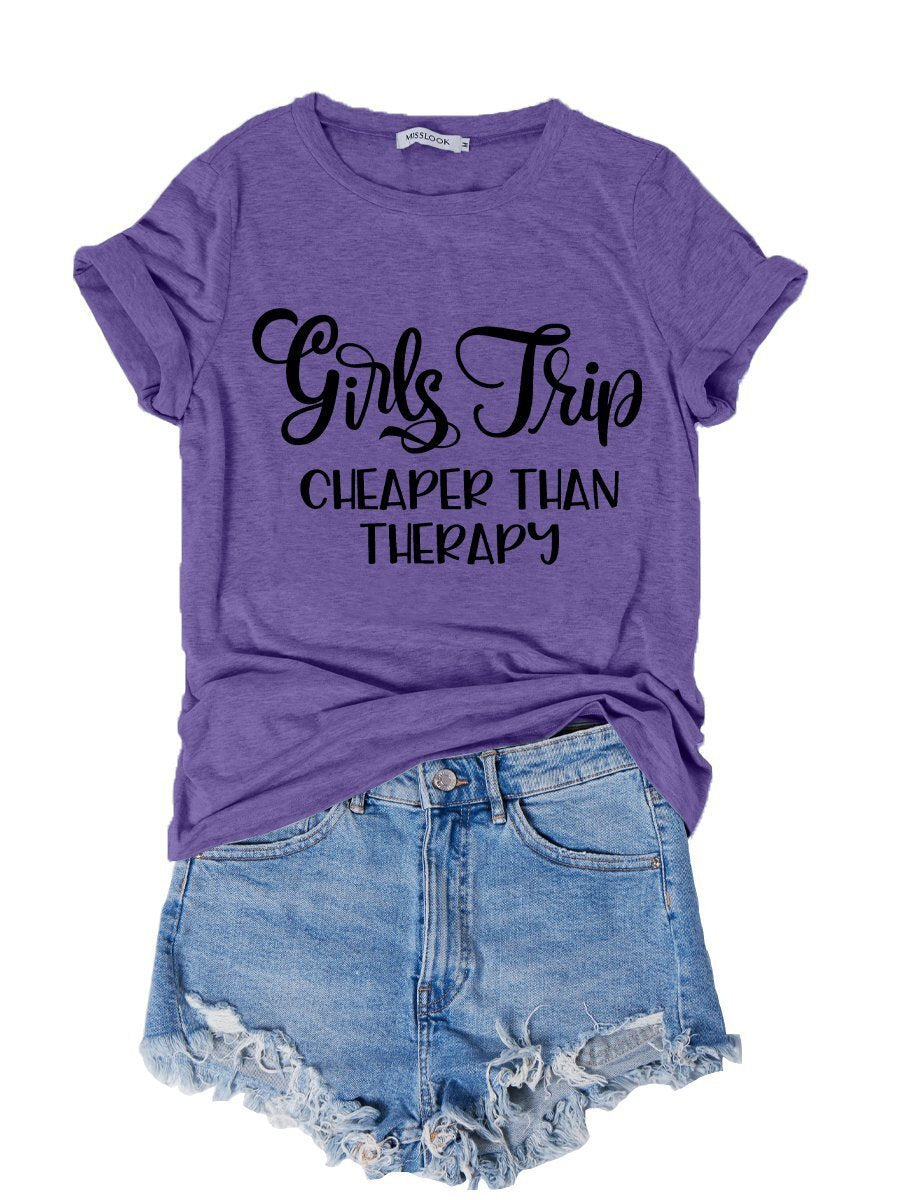 Letter Print Short-sleeve Ladies Purple