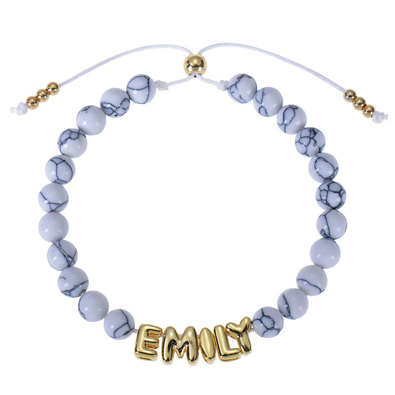 DIY Bubble Letter Bracelet Natural Stone Name Bracelet White Turquoise