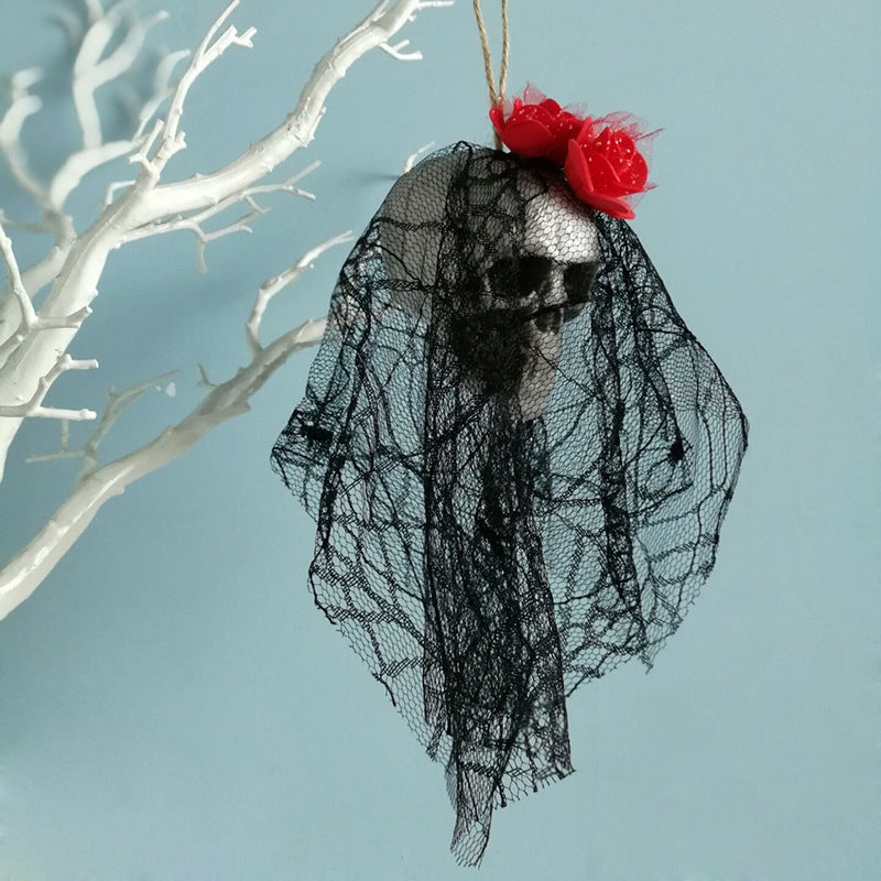 Halloween Skull Hanging Decor Red flower