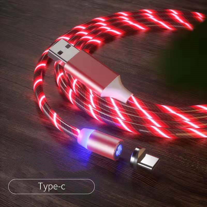 Magnetic Charging Cable Streamer Fast Charging Cable Lighting Micro USB Cable LED Magnet Charger Type-C Cable Red Type c