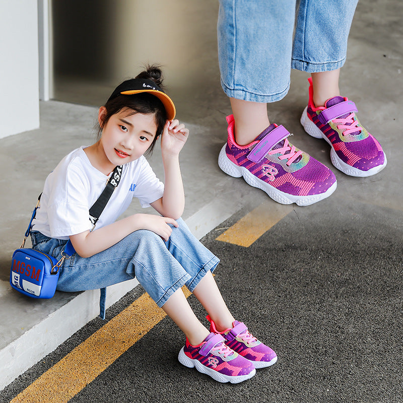 Summer Children's Casual Sports Shoes Flying Woven Girls EVA Soles For Kids Purple