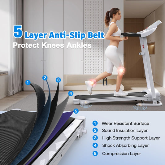 Folding Treadmill With Incline 2.5HP 12KMH Electric Treadmill For Home Foldable, Bluetooth Music Cup Holder Heart Rate Sensor Walking Running Machine For Indoor Home Gym Exercise Fitness