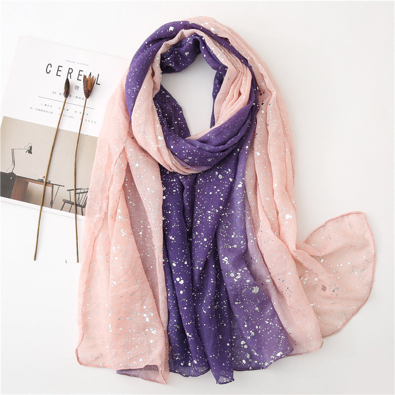 Hot Silver Gradient Personalized Scarf Thickened Warm Scarf Dual-use Shawl Purple Light Pink 180X90CM