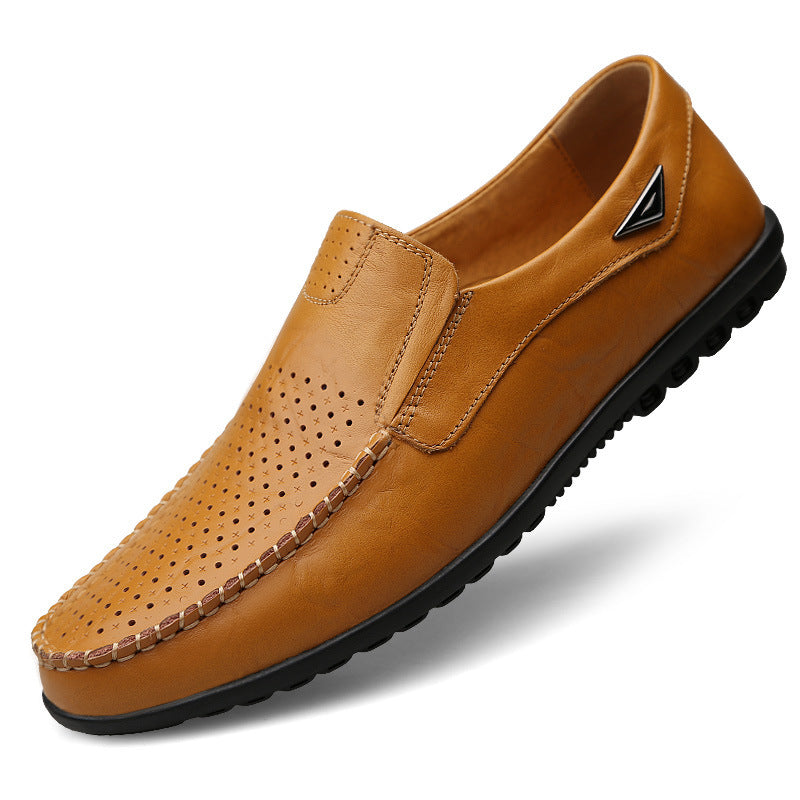 Fall New Style Peas Shoes Men Casual Leather Shoes Yellow brown