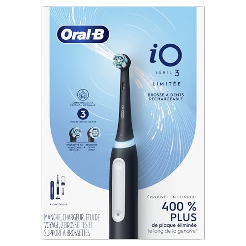 Oral-B iO Deep Clean Rechargeable Electric Powered Toothbrush, Black with iO Series 3 Limited, 2 Brush Heads and Travel Case - Pressure Sensor to Protect Gums - 3 Cleaning Settings - 2 Minute Timer