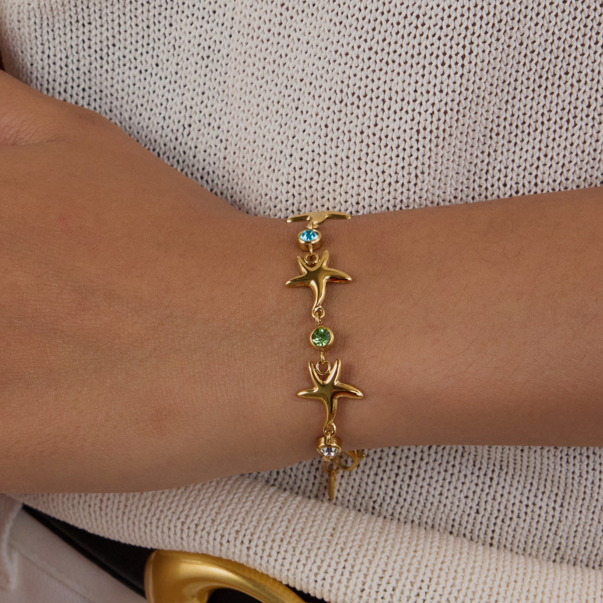 Titanium Steel Gold Color Zircon Bracelet Starfish Ornament