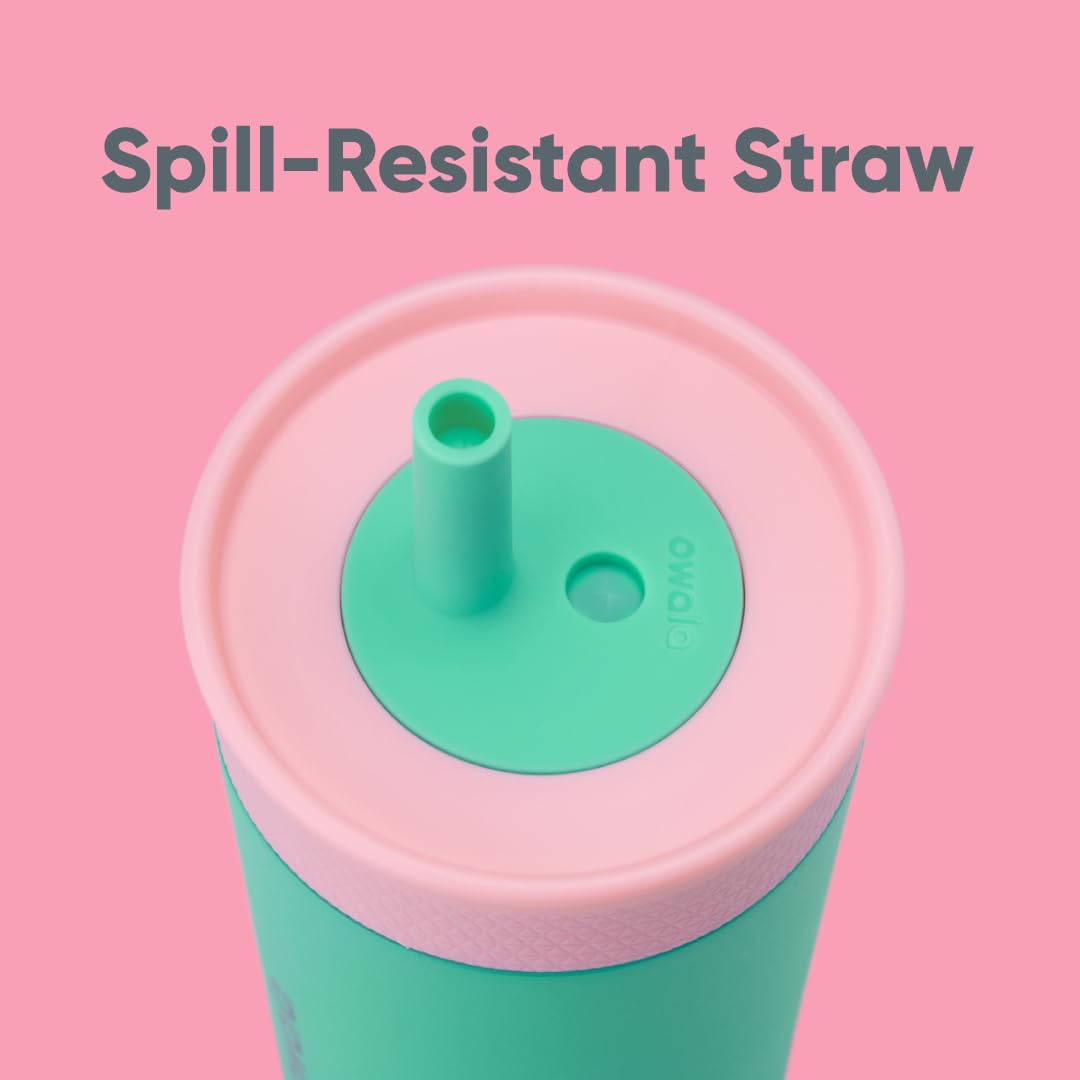Owala Kids Insulation Stainless Steel Tumbler with Spill Resistant Flexible Straw, Easy to Clean, Kids Water Bottle, Great for Travel, Dishwasher Safe, 12 Oz, Pink and Teal (Real Cool Fish)