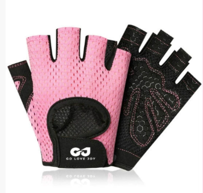 Cycling Butterfly Mesh Breathable Thin Fitness Half-finger Gloves Pink