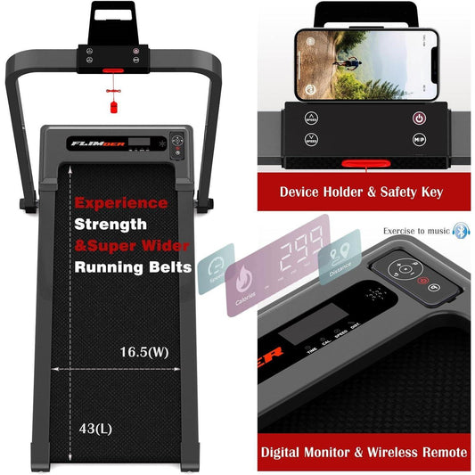 Walking Machine Under Desk Treadmill With Armrests 2.5 HP Foldable 300 Lbs Weight Capacity 15 Wide Running Belt Remote Control LED Display Suitable For Home And Office 12 Preset Programs