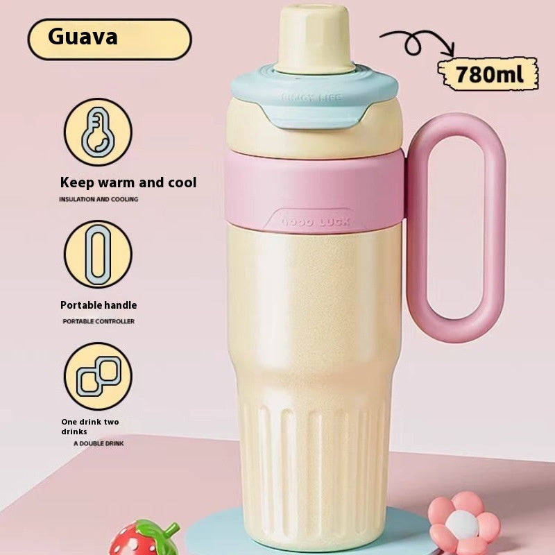 780ml Gradient Double Drink Thermal Cup Stainless Steel With Lid Coffee Cup Thermos Large Capacity Straw Cup For Male And Female Yellow 780ml