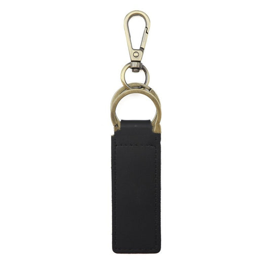 Solid Color Leather Double Ring Keychain Laser Engraving Black