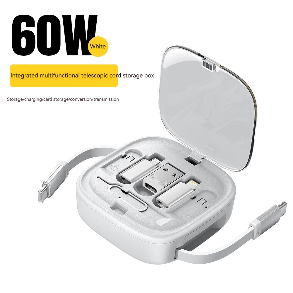 Data Cable Flexible Wire Storage 60W Fast Charging Multi-function Mobile Phone Charging Interface Box White