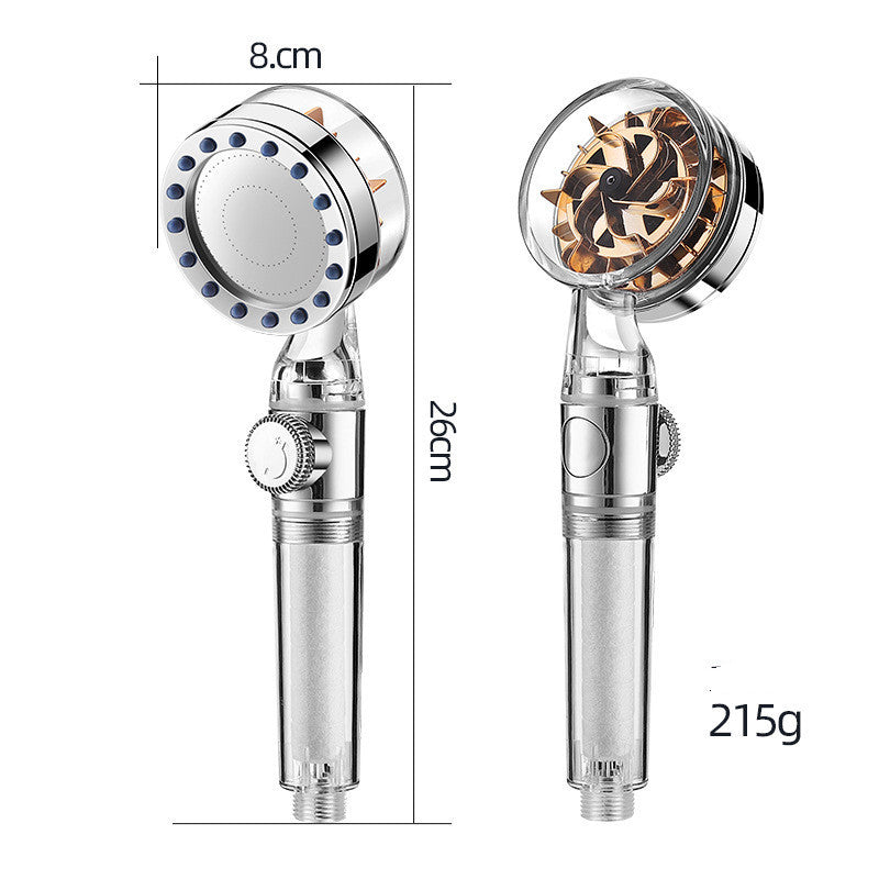 Pressurized Nozzle Turbo Shower Head One-Key Stop Water Saving High Pressure Shower Head Magic Water Line Bathroom Accessor Transparent