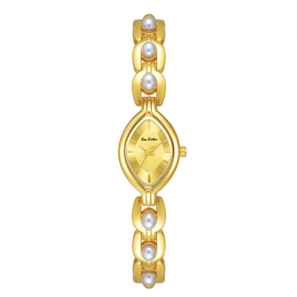Mid-ancient Light Luxury Imitation Pearl Elegant Women's Watch Retro Gold